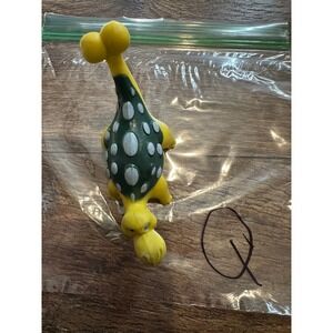 vintage Yellow Dinosaur Toy Figure Green Spots Blue Eyes Kids Playtime Fun